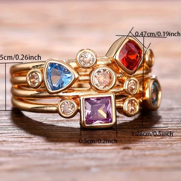 Vintage Luxury Geometric Rings with Multi-Colored Synthetic Gemstones - Picture 5 of 6